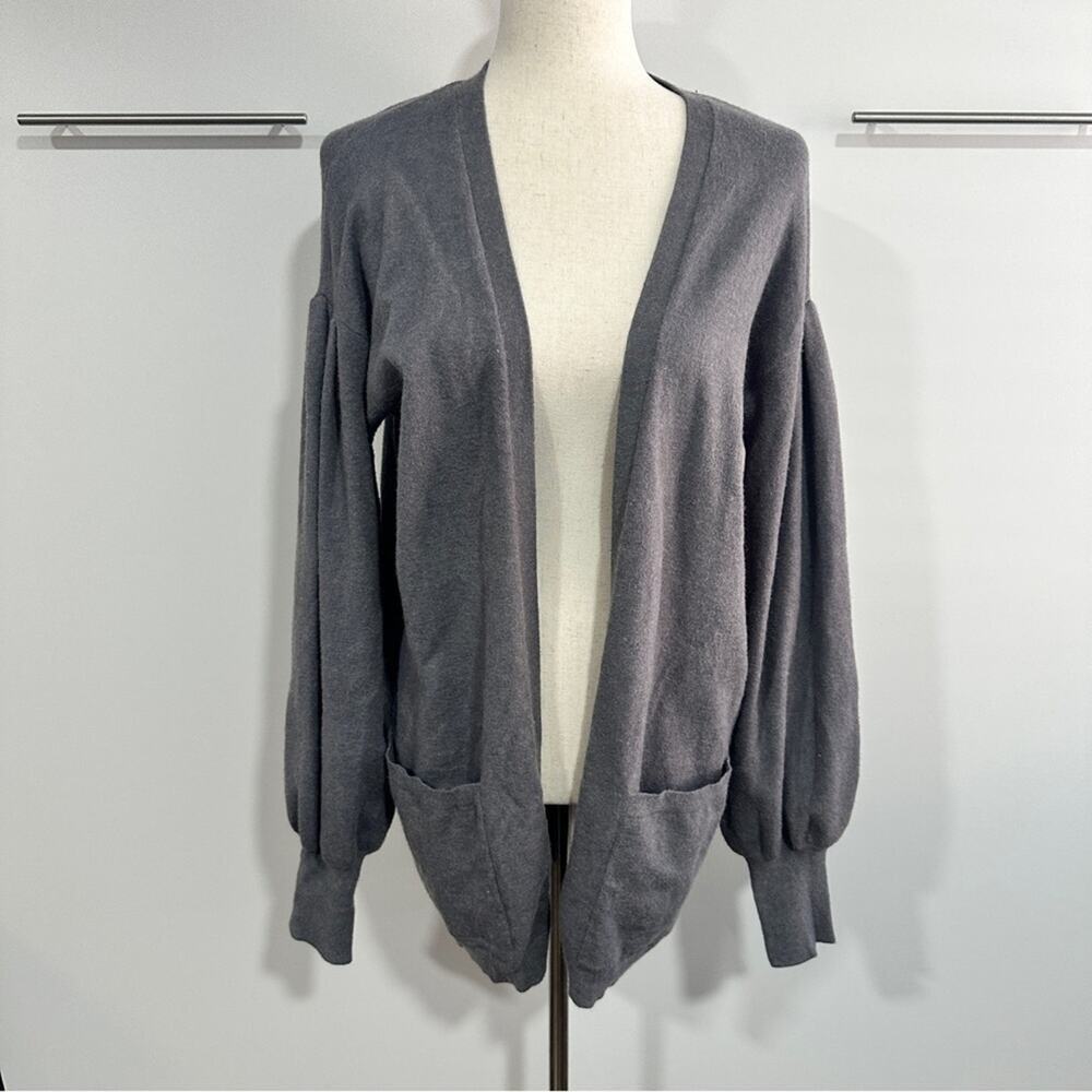 Hinge Gray Balloon Sleeve Open Front Cardigan Sweater Size M - Picture 3 of 11